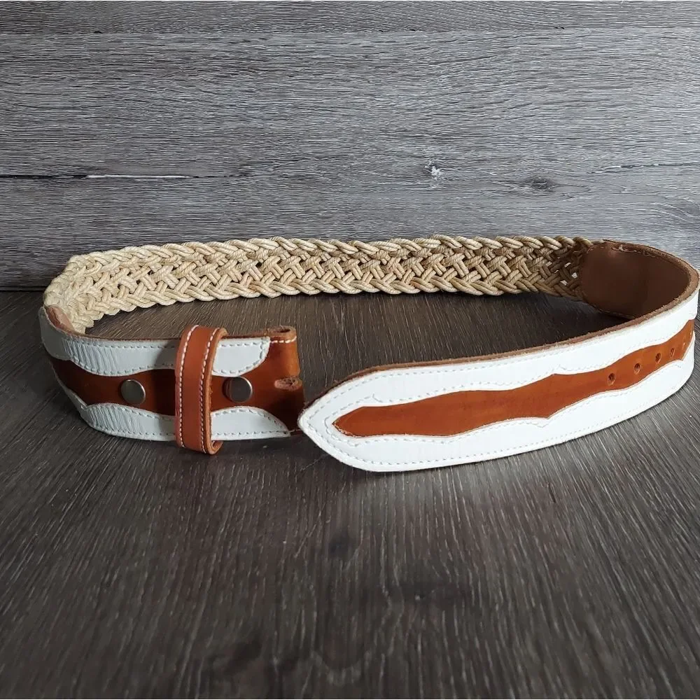 Vintage Leather Woven Braided Rope Western Belt 40